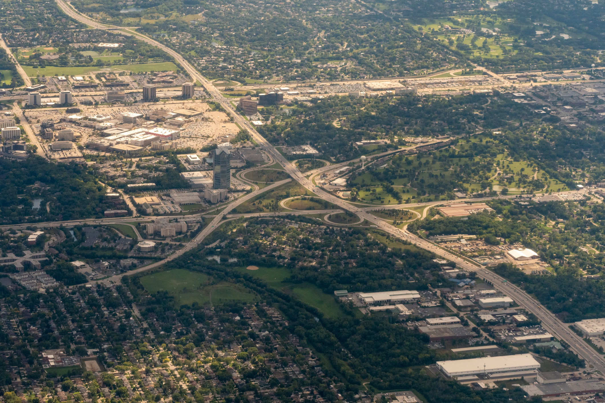 Aerial photograph of Interstate highways and office buildings - Tile ...